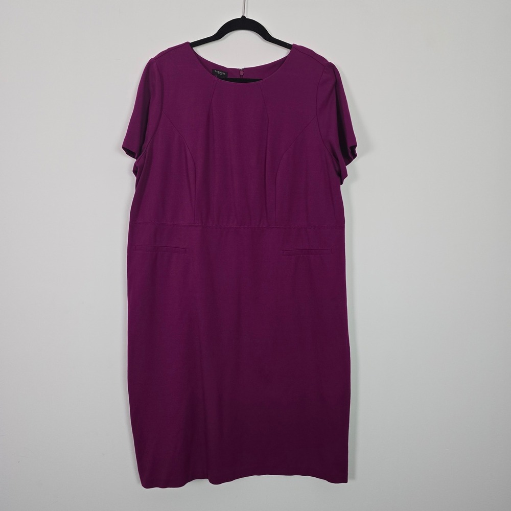 Talbots Sheath Dress Women 16W Magenta Purple Ponte Knit Short Sleeve Plus Size